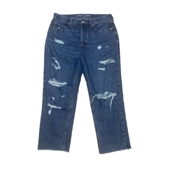 Old Navy Women’s Slouchy Straight Frayed Denim Button Down Cropped Jeans Sz 8 - Picture 1 of 5